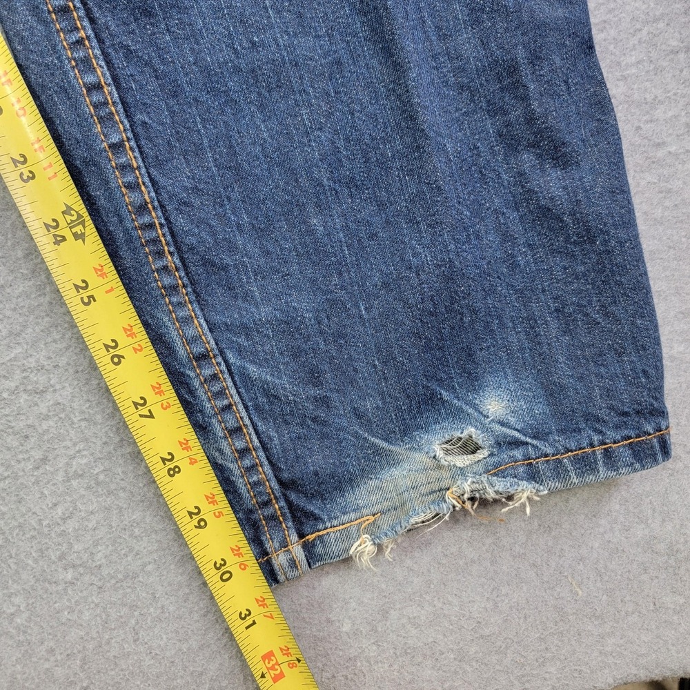 Levis 505 Jeans Mens 34x32 Blue Regular Straight Medium Wash Distressed Denim - Picture 12 of 16